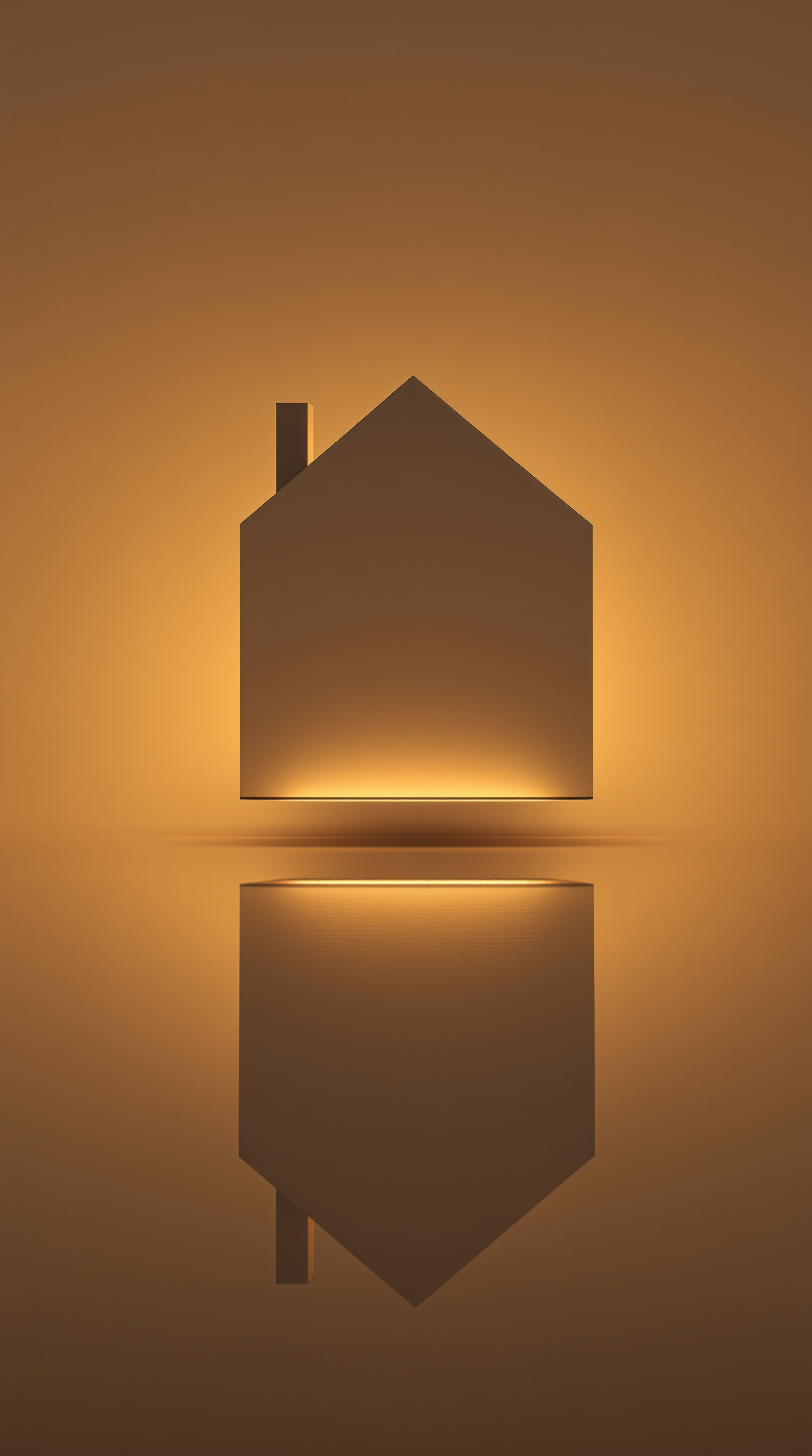 Minimal Golden House Icon Reflection 3D Render, golden house, minimalist home, 3d render, architectural icon, warm aesthetic, reflective surface