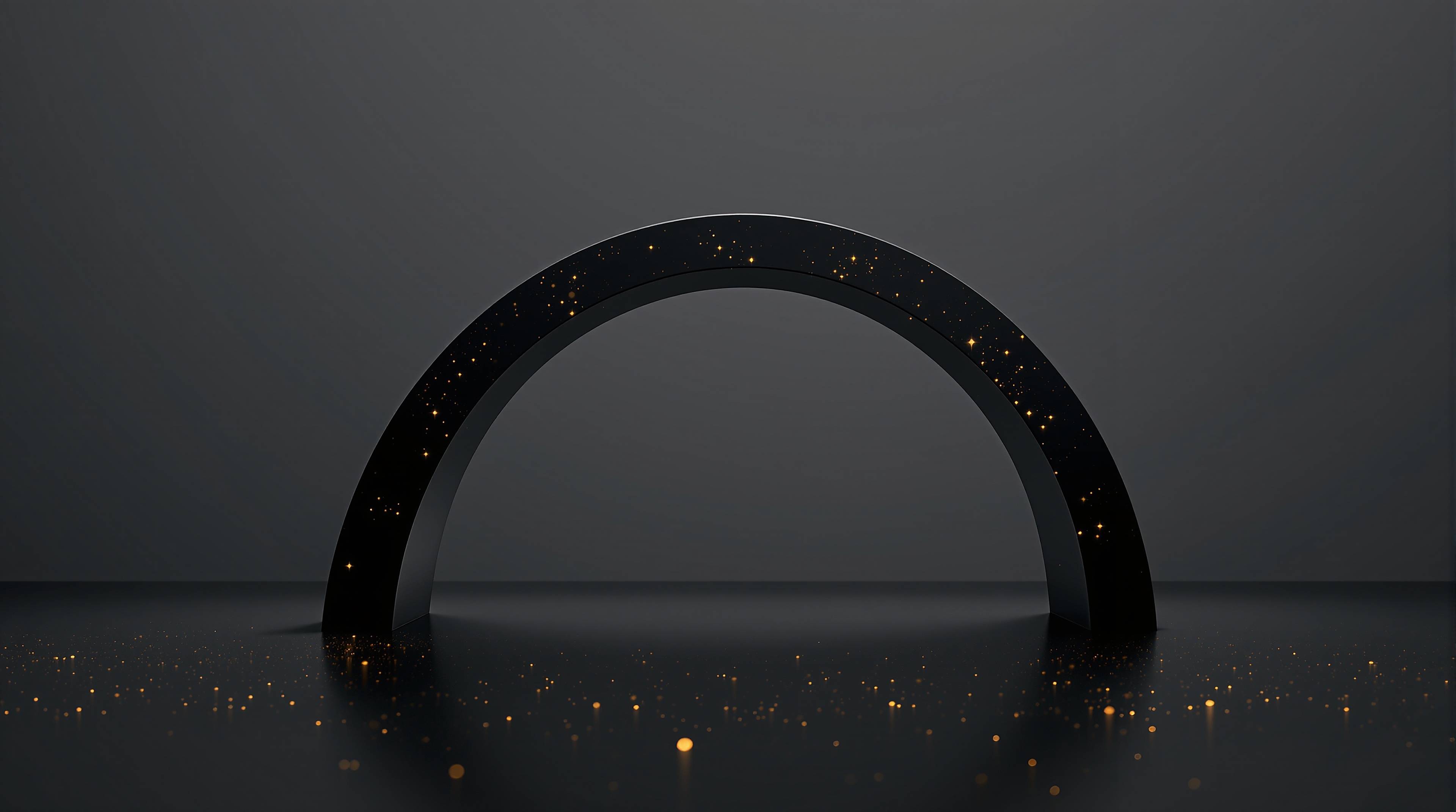 Minimal Dark Arch Gold Glitter Sparkles, dark arch, gold sparkles, minimalist, 3d render, grey background, abstract