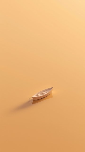 Minimalist Boat on Pastel Orange Water