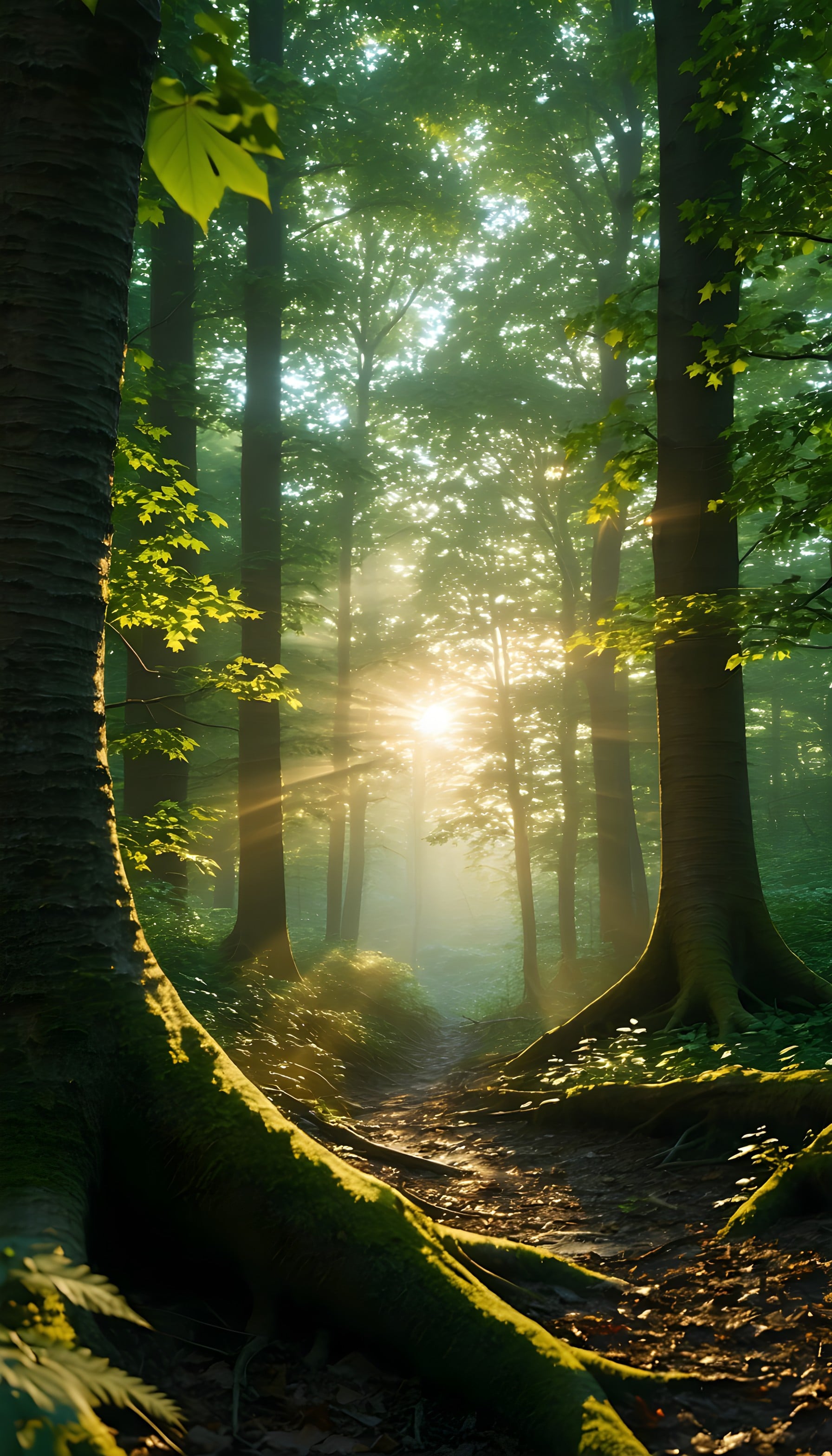 Golden Sun Rays Forest Path Mobile Wallpaper, forest, sun rays, nature, path, tranquil, golden hour