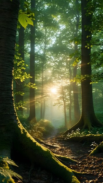 Golden Sun Rays Forest Path Mobile Wallpaper