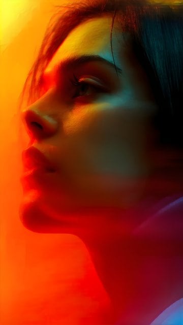 Vibrant Abstract Portrait with Bold Color Lighting