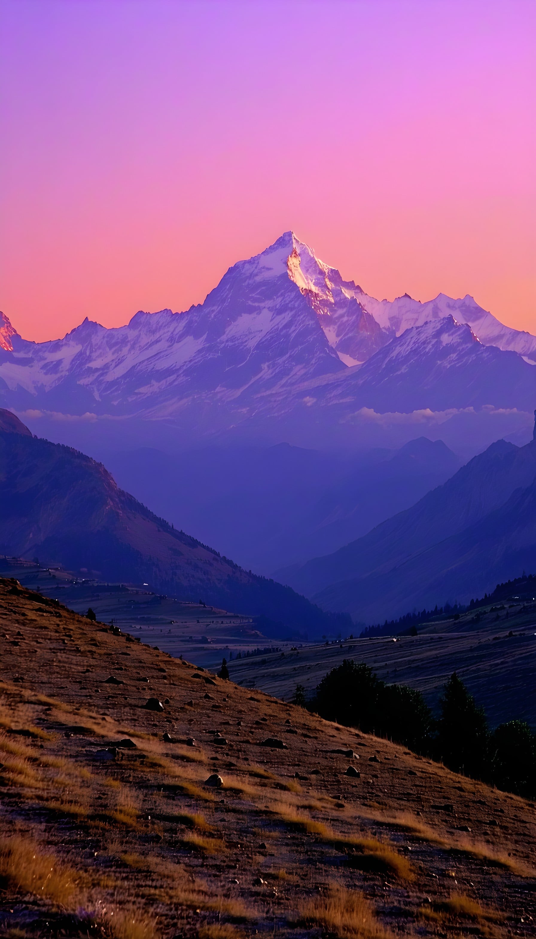 Vibrant Alpine Peaks Sunset Mobile Wallpaper, mountains, alpine, sunset, sunrise, purple, pink