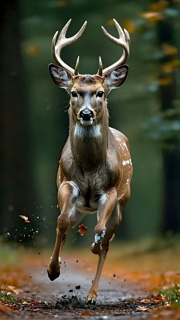 Majestic Buck Running Forest Trail Autumn Wallpaper