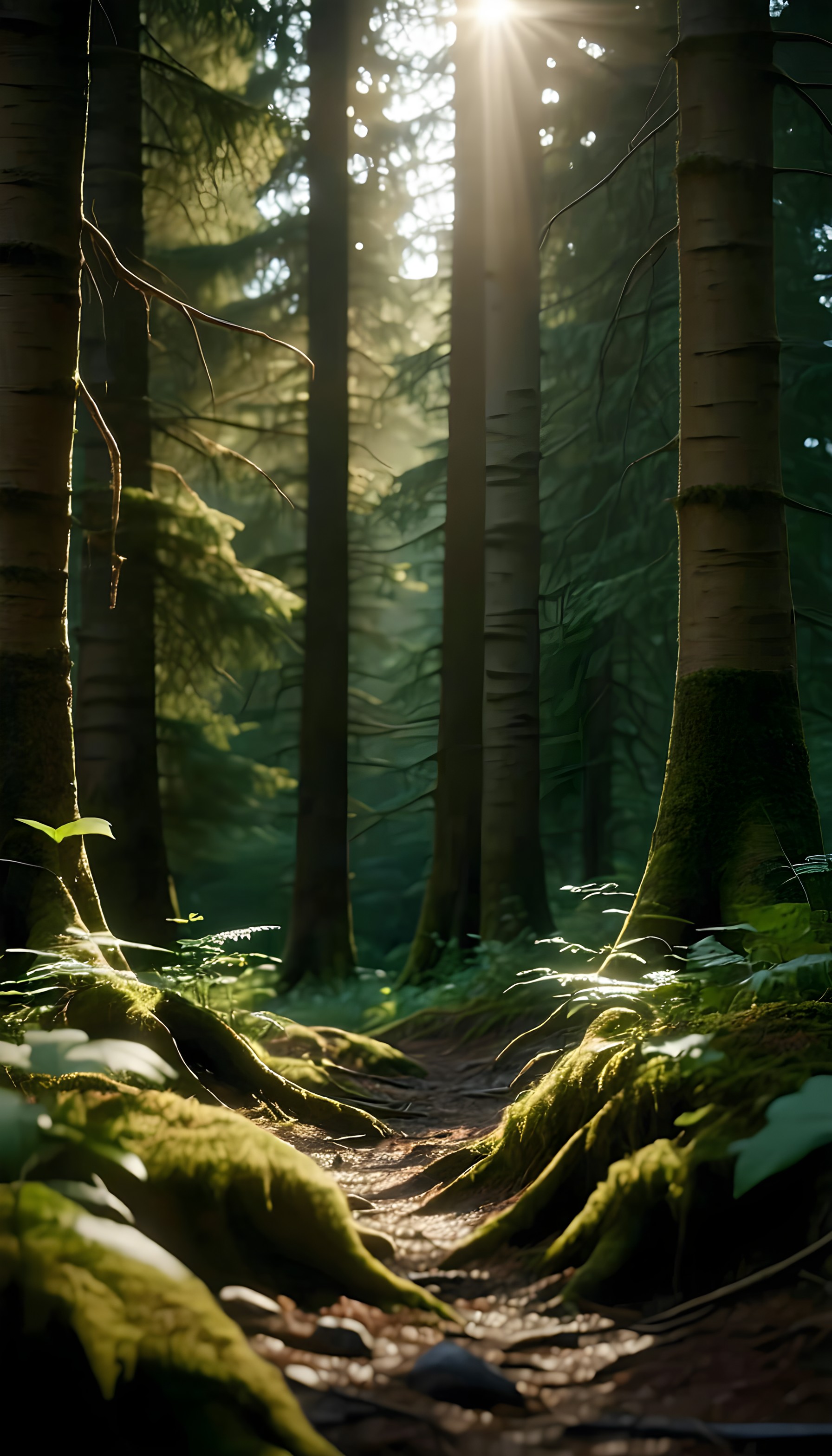 Sunlit Forest Path Wallpaper | Enchanting Woodland Light, forest, woodland, sunlight, sun rays, nature, path