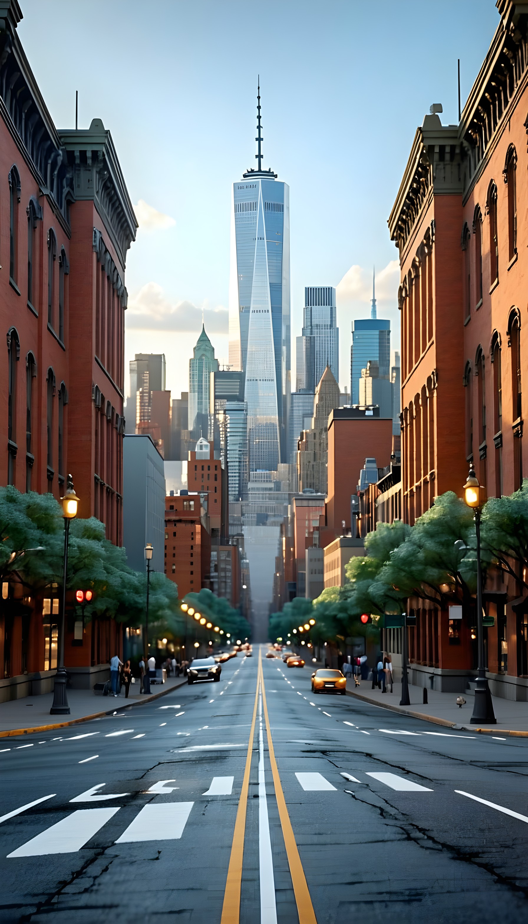 Majestic NYC Street View to Freedom Tower, new york city, nyc, manhattan, one world trade center, freedom tower, skyscraper