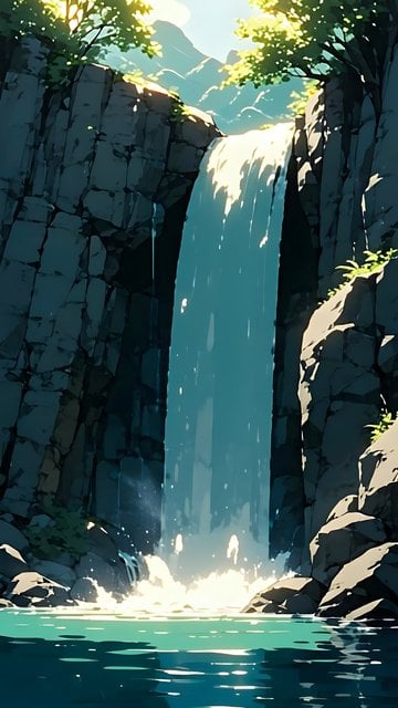 Tranquil Anime Waterfall Cascade Mobile Wallpaper