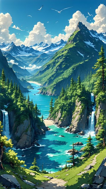 Majestic Mountain Valley Turquoise Waterfalls