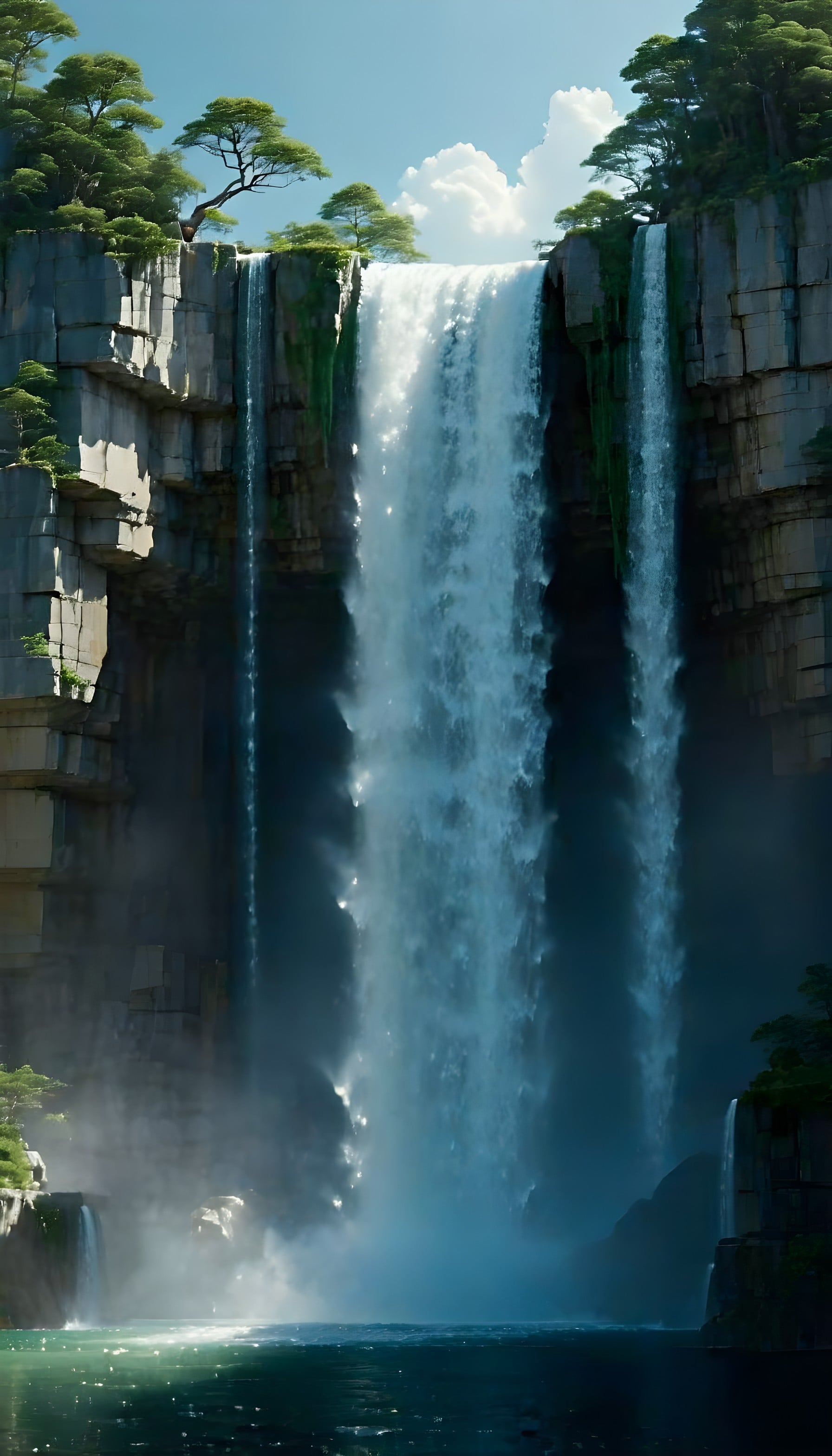 Majestic Cliffside Waterfall Nature Wallpaper, waterfall, nature, landscape, cliffs, serene, refreshing