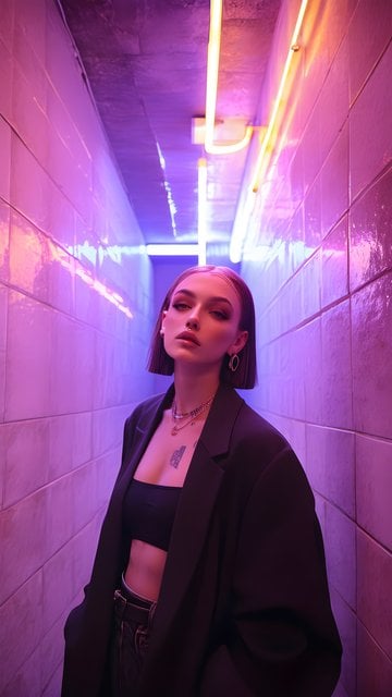 Neon Cyberpunk Girl Portrait | Aesthetic Urban Alley