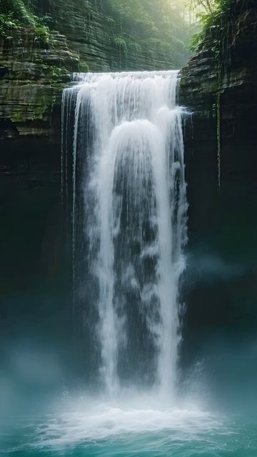 Serene Misty Green Canyon Waterfall Mobile Wallpaper