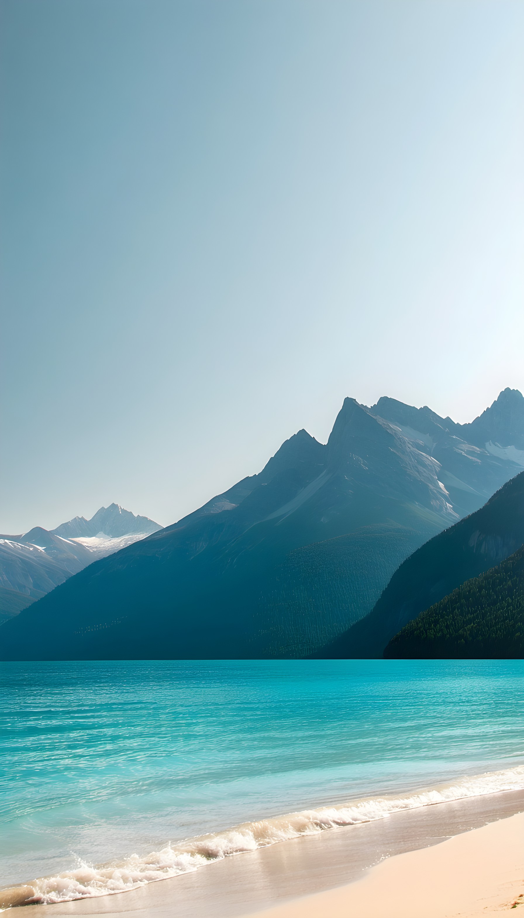Majestic Mountains Turquoise Lake Beach Phone Wallpaper, lake, mountains, beach, turquoise, blue, nature