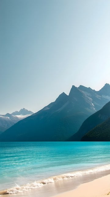 Majestic Mountains Turquoise Lake Beach Phone Wallpaper