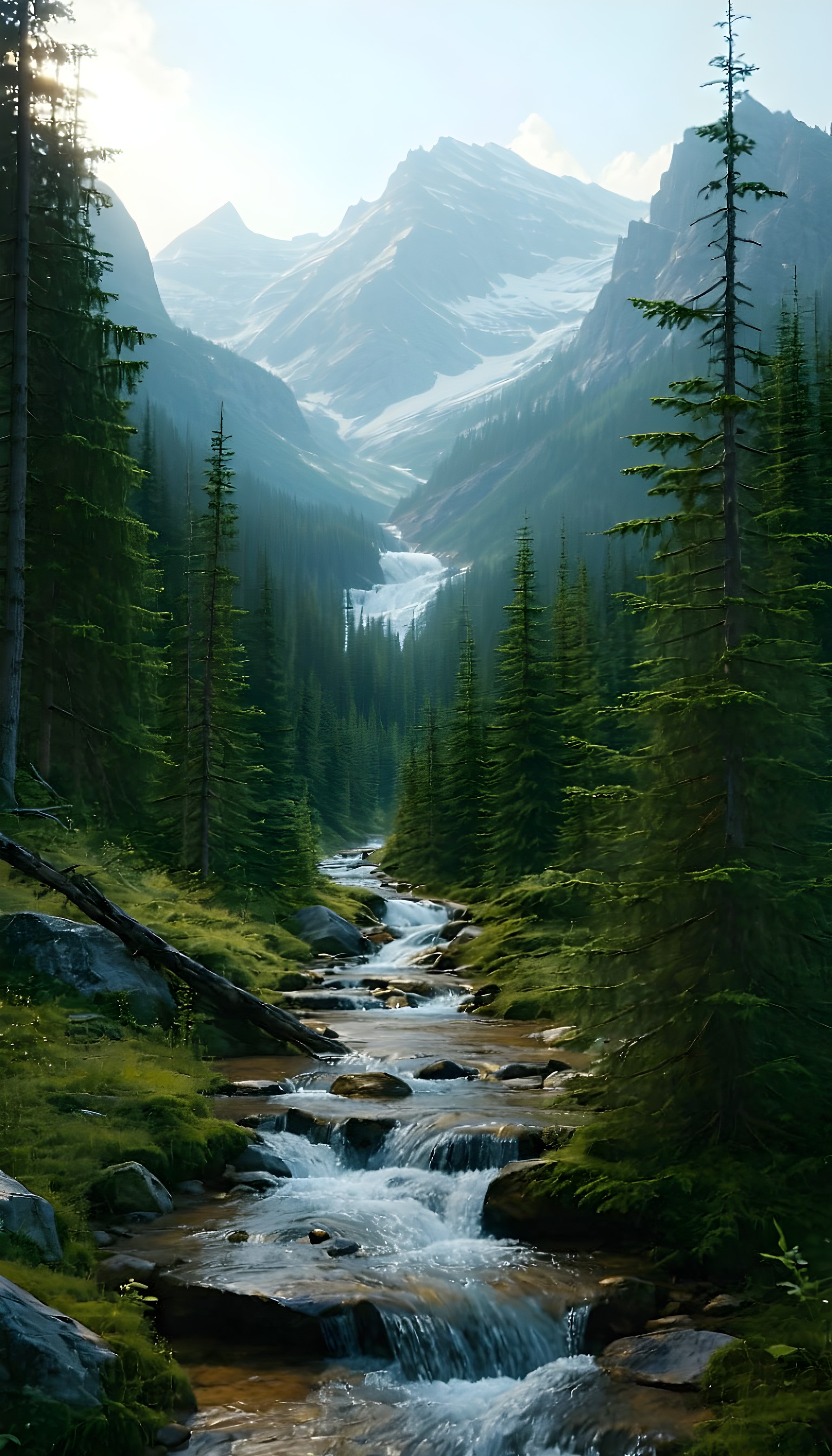 Lush Mountain Valley Stream Pine Forest Wallpaper, nature, mountains, forest, river, stream, landscape