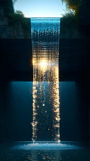 Sunlit Modern Waterfall Phone Wallpaper