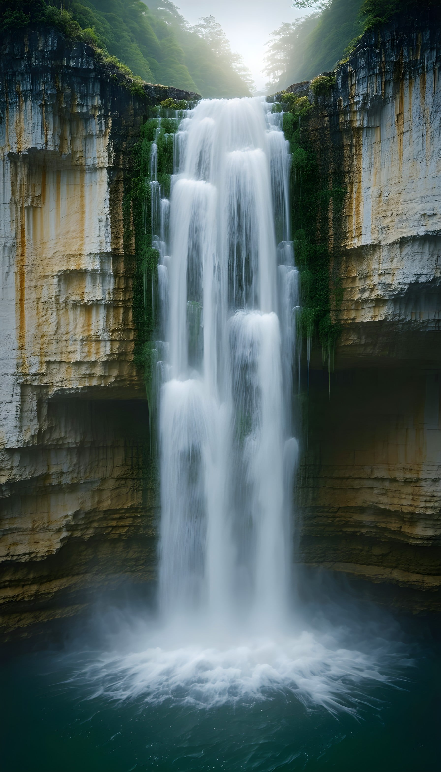 Majestic Waterfall Cliff Plunge Mobile Wallpaper, waterfall, nature, landscape, serene, majestic, cliffs