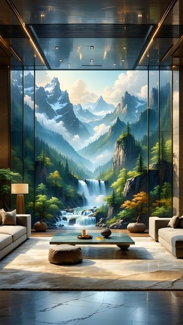 Vibrant Mountain Valley Waterfall View Wallpaper