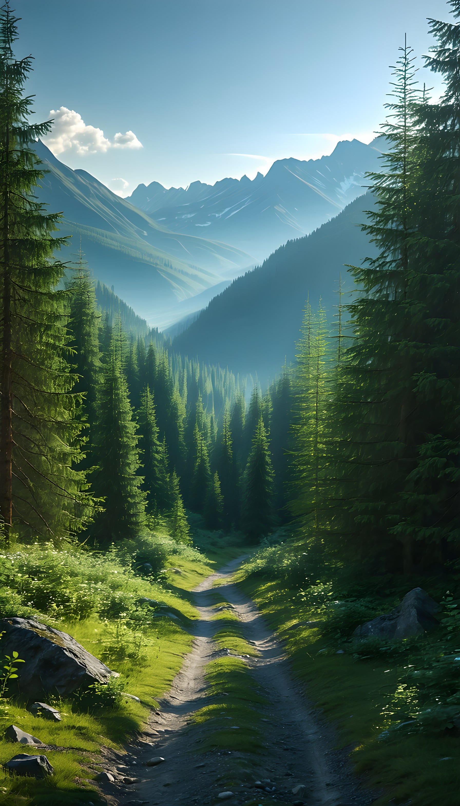 Misty Mountain Valley Forest Path Mobile Wallpaper, nature, forest, mountains, path, valley, mist