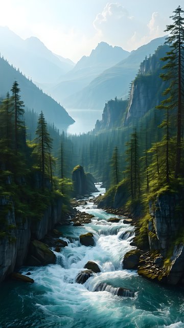 Majestic Mountain River Valley Wallpaper