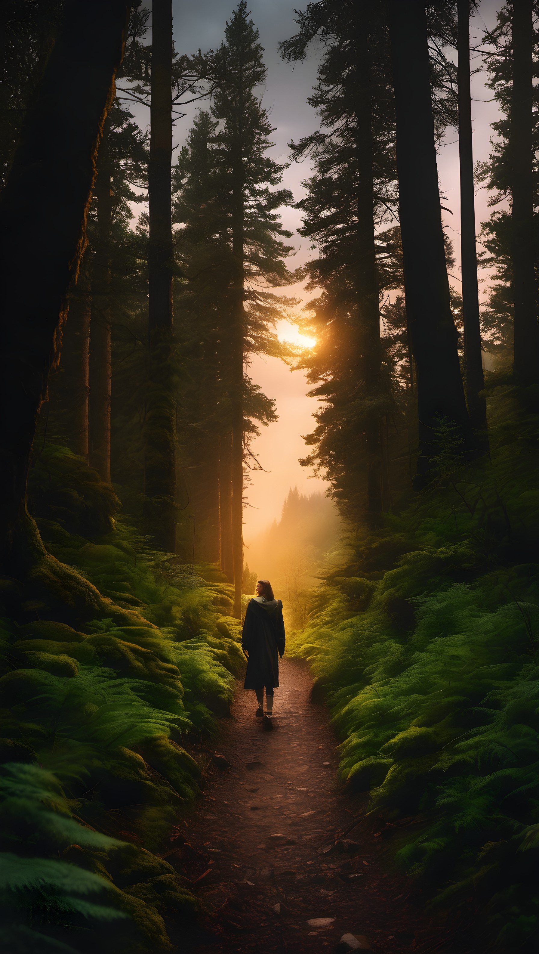 Enchanting Forest Path Golden Hour Journey, forest, nature, path, trees, golden hour, sunset