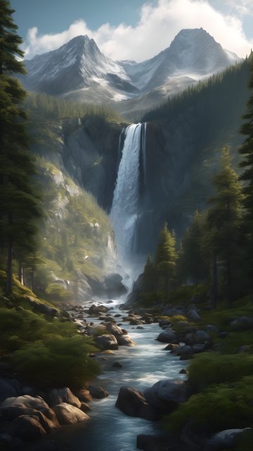 Grand Mountain Waterfall Nature Forest Wallpaper