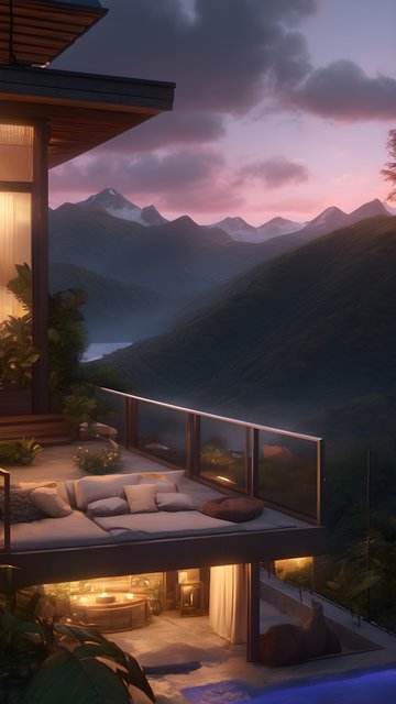 Luxury Mountain Villa Twilight Landscape Wallpaper