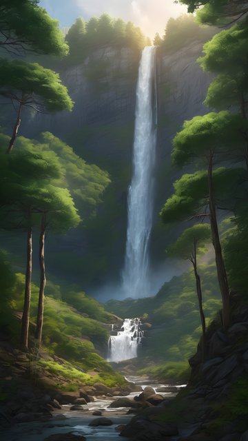 Majestic Forest Waterfall Aesthetic Phone Wallpaper