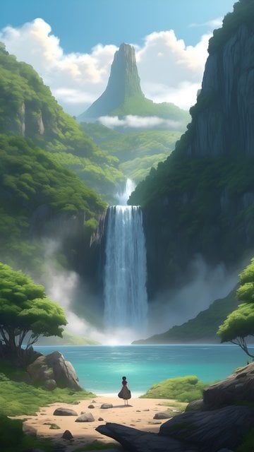 Majestic Waterfall Valley & Turquoise Lake