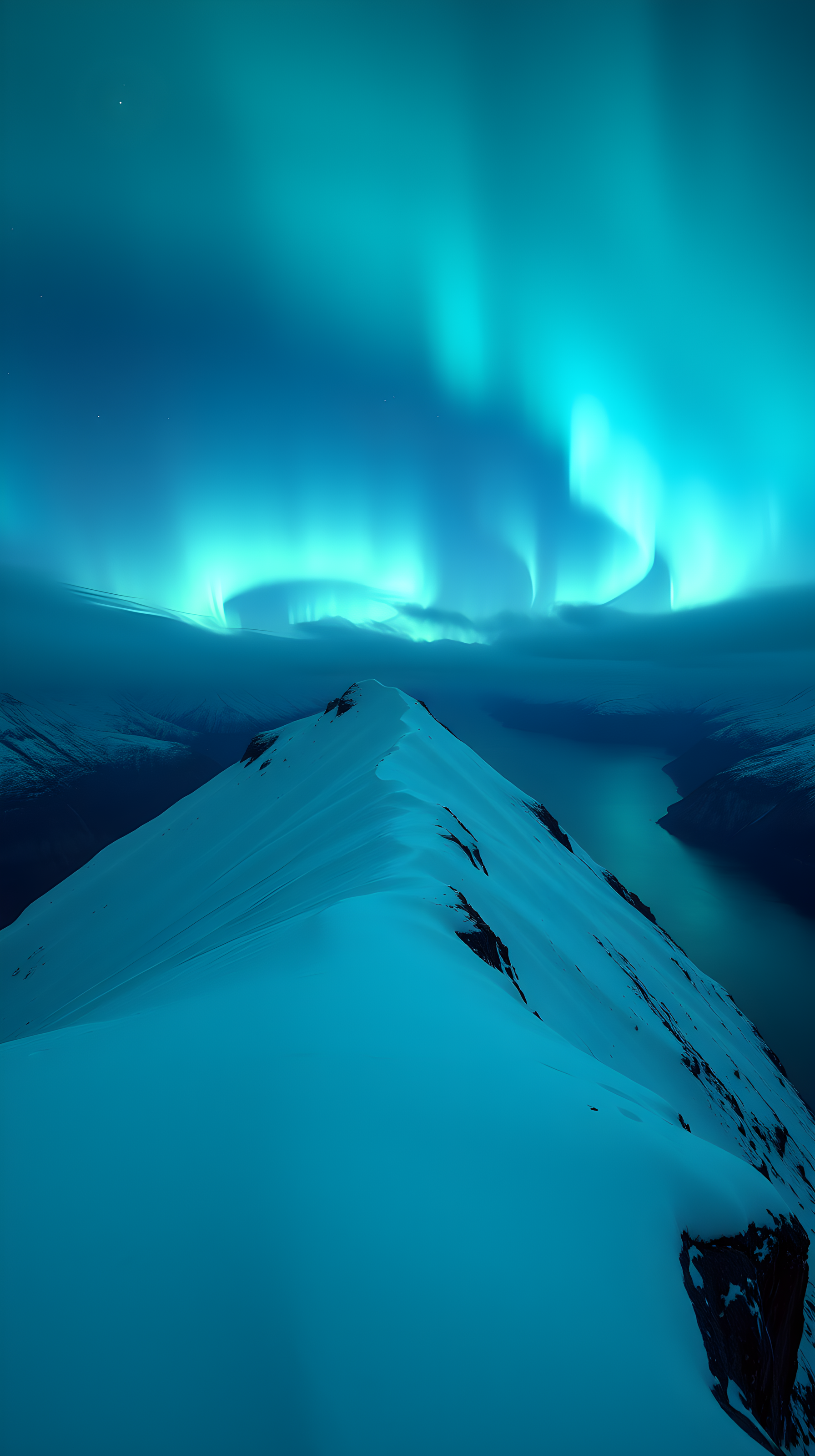 Vibrant Aurora Borealis Over Snowy Mountain & Fjord, aurora borealis, northern lights, snowy mountain, fjord, winter landscape, night sky