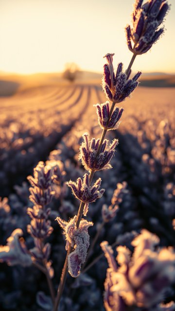 Frosty Lavender Glow at Sunrise Field Wallpaper