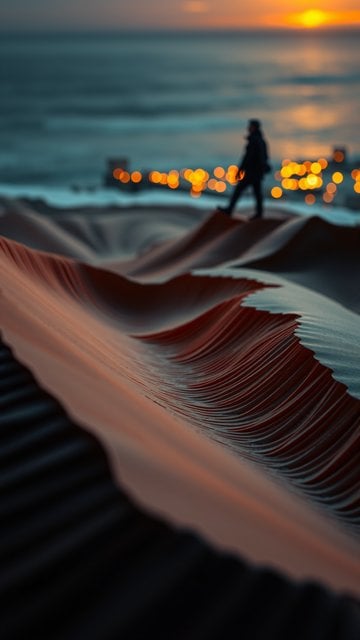 Sunset Silhouette on Wavy Abstract Dunes