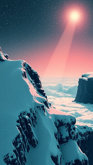 Ethereal Snowy Mountain Night Sky Wallpaper