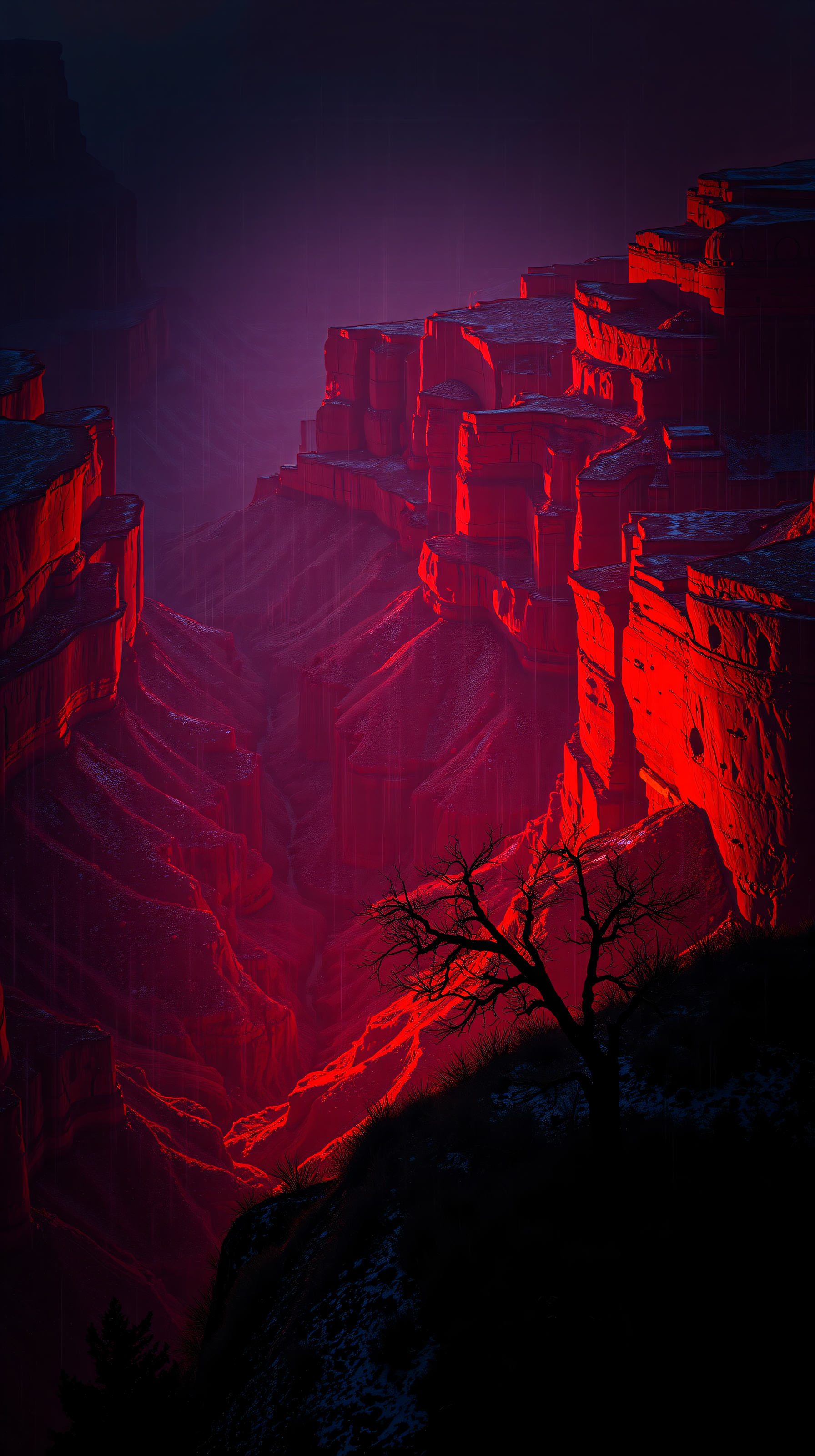 Dramatic Red Canyon Night Glow Wallpaper, red canyon, night, glow, dramatic, moody, landscape