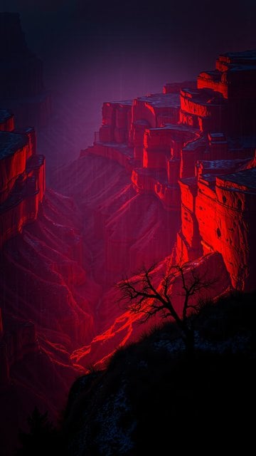 Dramatic Red Canyon Night Glow Wallpaper