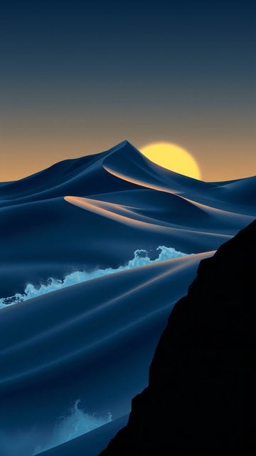 Stylized Desert Dunes Sunset with Abstract Waves