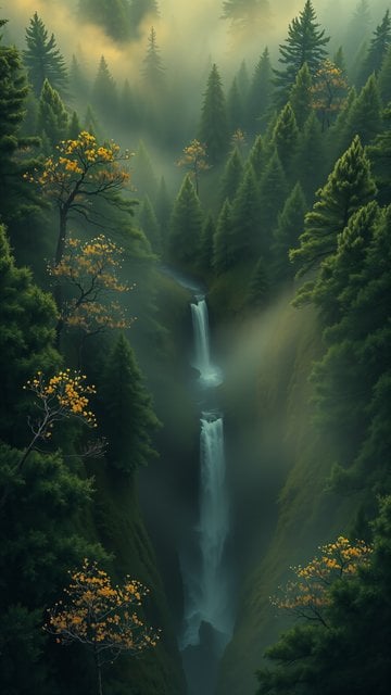 Misty Forest Waterfall Canyon Wallpaper