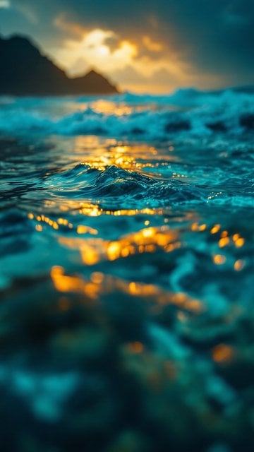 Ocean Sunset Waves Teal Orange