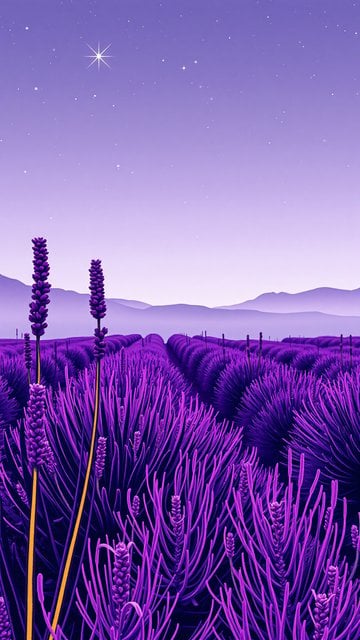 Dreamy Purple Lavender Field Night Sky Wallpaper