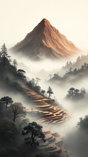 Misty Terraced Fields & Mountain Sunrise
