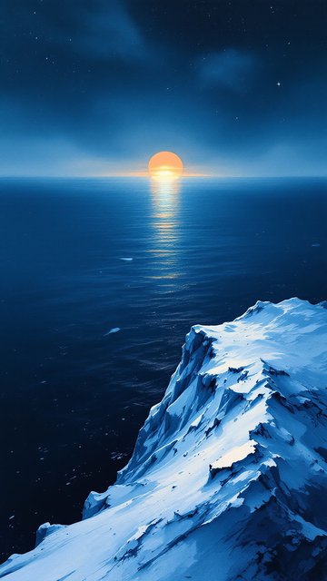 Arctic Sunrise over Snowy Mountains and Ocean