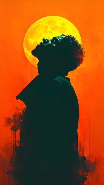 Dramatic Orange Moon Silhouette Art Wallpaper