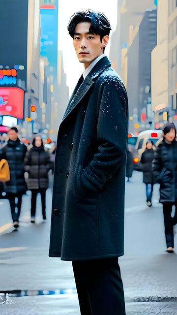 Elegant Man in Urban Snowfall Mobile Wallpaper