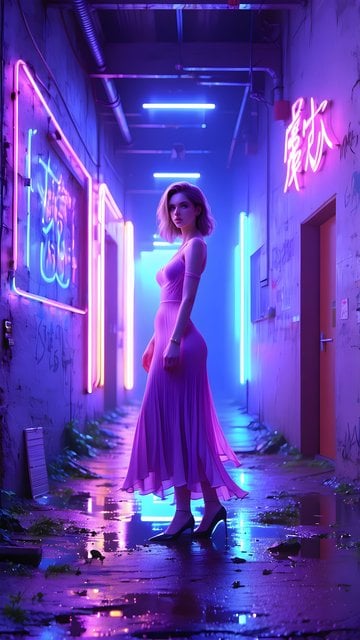 Neon Alley Woman Cyberpunk Mobile Wallpaper