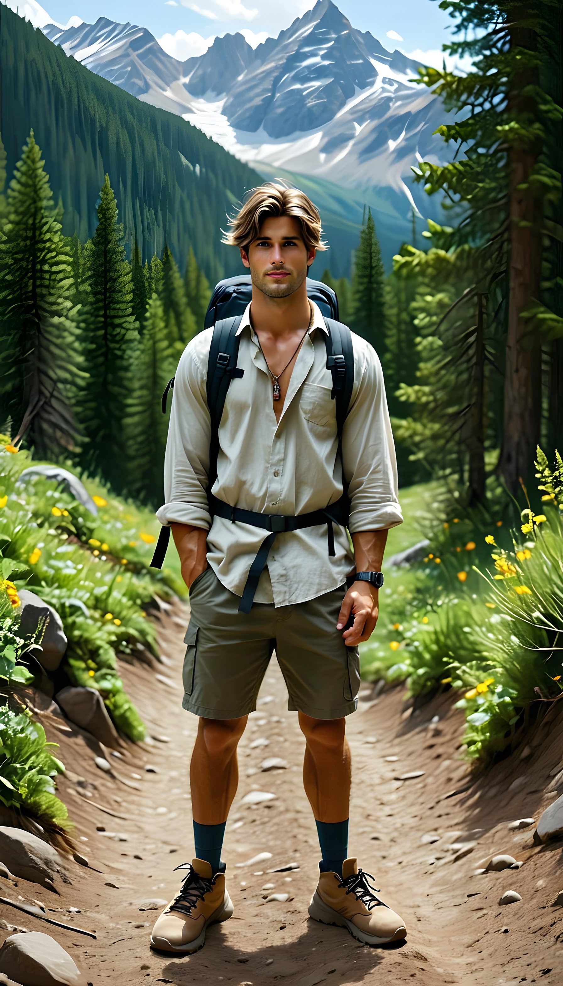 Male Hiker Mountain Adventure Wallpaper, hiker, mountains, forest, nature, adventure, trail
