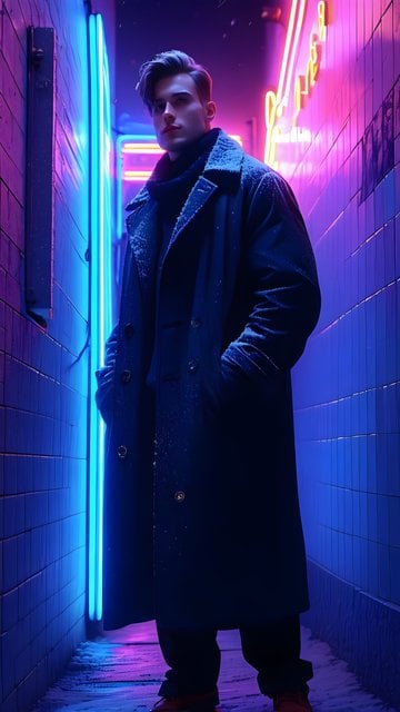 Stylish Man Neon Alley Winter Phone Wallpaper