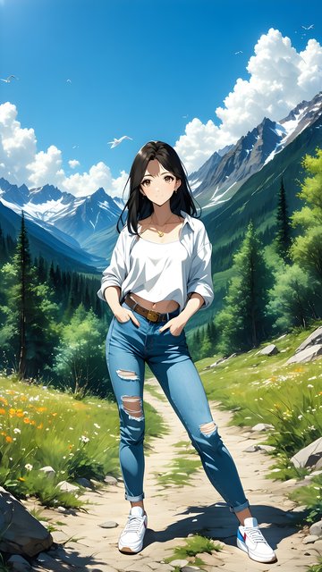 Anime Girl Mountain Trail Wallpaper Aesthetic