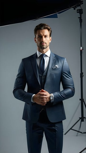 Handsome Man in Navy Suit Professional Studio Shot