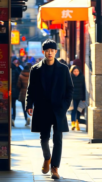 Stylish Man Walking Sunlit Urban Street