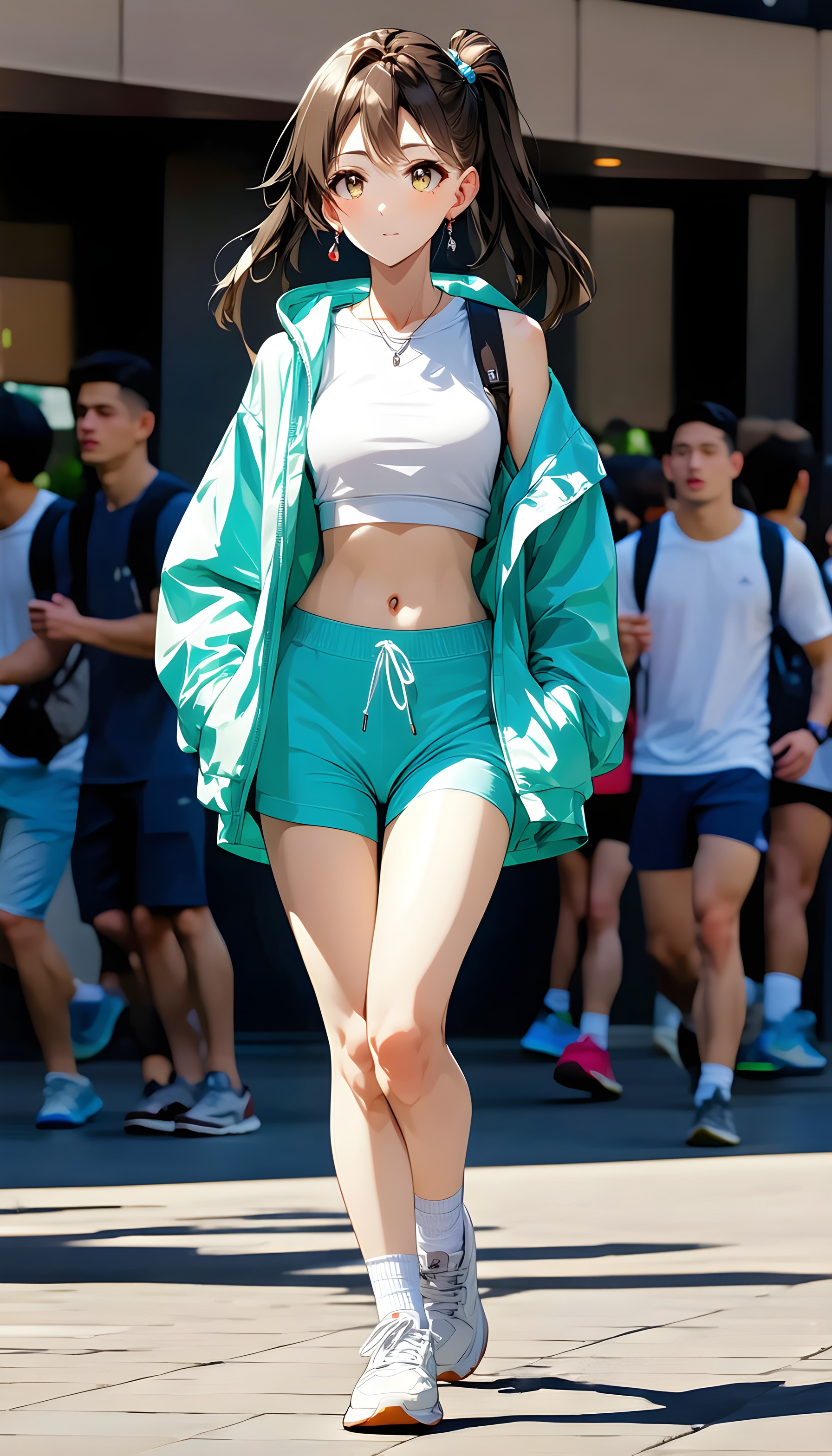 Sporty Anime Girl Urban Street Style Wallpaper, anime girl, sporty, urban style, teal aesthetic, athletic wear, streetwear