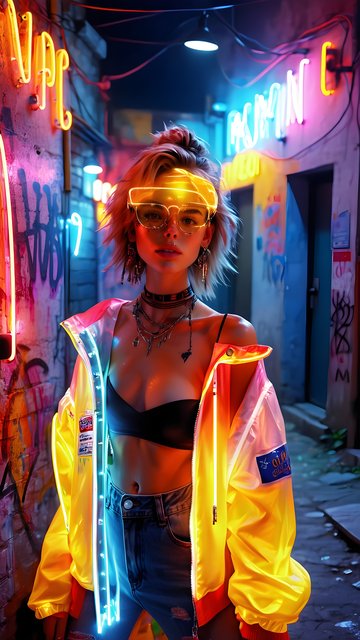 Futuristic Cyberpunk Girl Neon City Alley Wallpaper